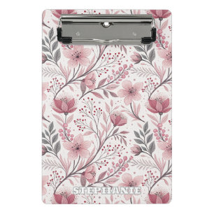 Pink Cherry Blossom Sakura Pattern on White (3) Mini Clipboard
