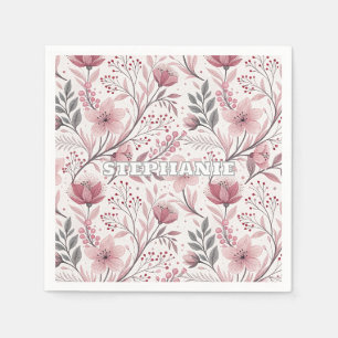 Pink Cherry Blossom Sakura Pattern on White (3) Napkin