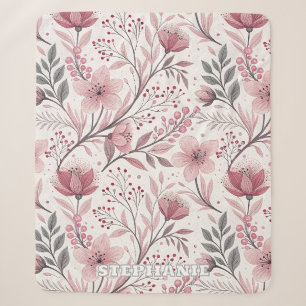 Pink Cherry Blossom Sakura Pattern on White (3) Sherpa Blanket