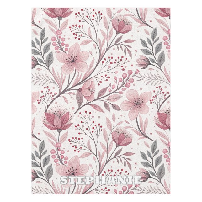 Pink Cherry Blossom Sakura Pattern on White (3) Tablecloth (Front)