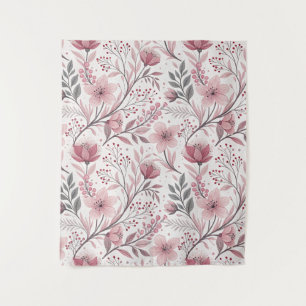 Pink Cherry Blossom Sakura Pattern on White (3) Tapestry