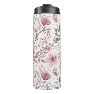 Pink Cherry Blossom Sakura Pattern on White (3) Thermal Tumbler