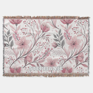 Pink Cherry Blossom Sakura Pattern on White (3) Throw Blanket