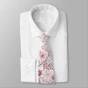 Pink Cherry Blossom Sakura Pattern on White (3) Tie
