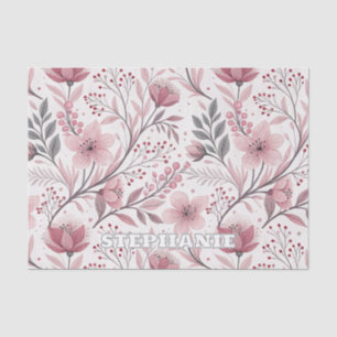 Pink Cherry Blossom Sakura Pattern on White (3) Tissue Paper