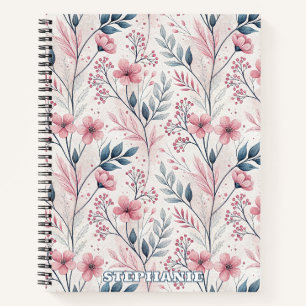 Pink Cherry Blossom Sakura Pattern on White (4) Notebook