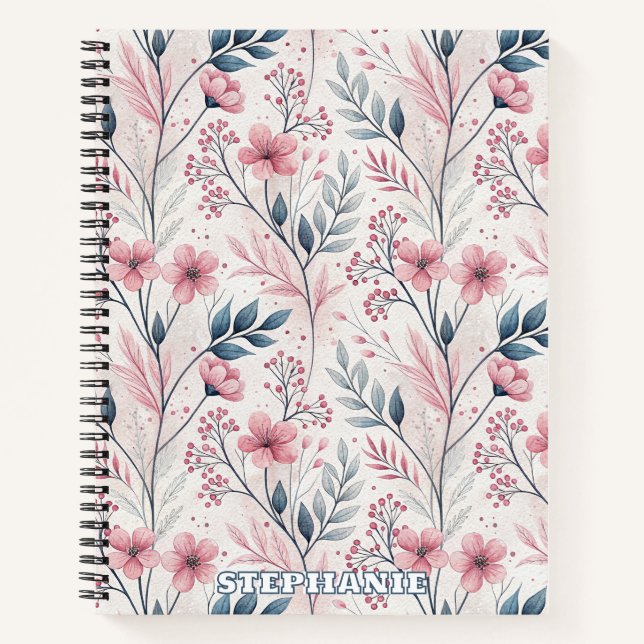 Pink Cherry Blossom Sakura Pattern on White (4) Notebook (Front)