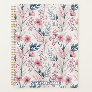 Pink Cherry Blossom Sakura Pattern on White (4) Planner
