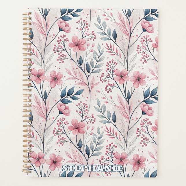 Pink Cherry Blossom Sakura Pattern on White (4) Planner (Front)