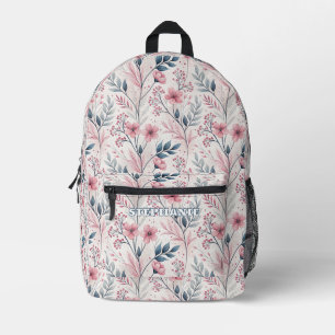 Pink Cherry Blossom Sakura Pattern on White (4) Printed Backpack