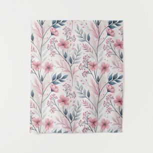 Pink Cherry Blossom Sakura Pattern on White (4) Tapestry