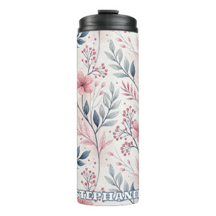 Pink Cherry Blossom Sakura Pattern on White (4) Thermal Tumbler
