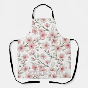 Pink Cherry Blossom Sakura Pattern on White (5) Apron
