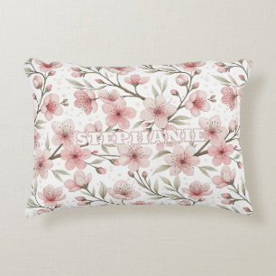 Pink Cherry Blossom Sakura Pattern on White (5) Decorative Cushion