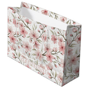 Pink Cherry Blossom Sakura Pattern on White (5) Large Gift Bag