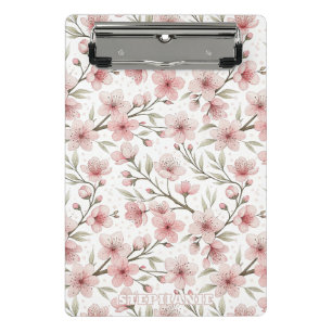 Pink Cherry Blossom Sakura Pattern on White (5) Mini Clipboard