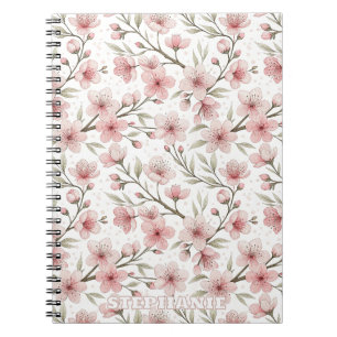 Pink Cherry Blossom Sakura Pattern on White (5) Notebook
