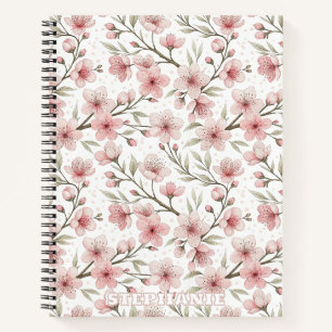 Pink Cherry Blossom Sakura Pattern on White (5) Notebook