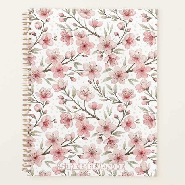 Pink Cherry Blossom Sakura Pattern on White (5) Planner (Front)