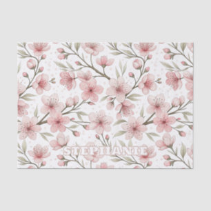 Pink Cherry Blossom Sakura Pattern on White (5) Tissue Paper