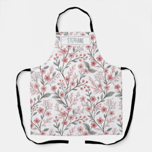 Pink Cherry Blossom Sakura Pattern on White Apron
