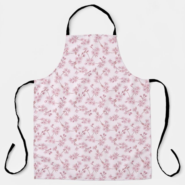 Pink Cherry Blossom Seamless Floral Pattern Apron (Front)