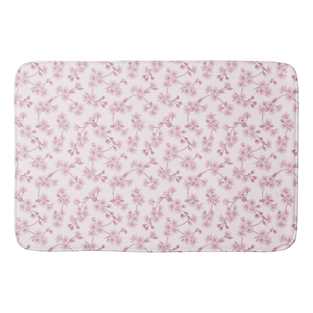 Pink Cherry Blossom Seamless Floral Pattern Bath Mat (Front)