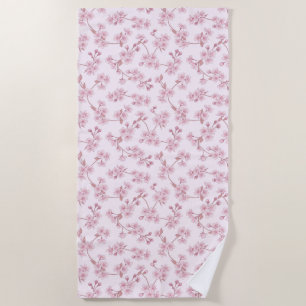Pink Cherry Blossom Seamless Floral Pattern Beach Towel