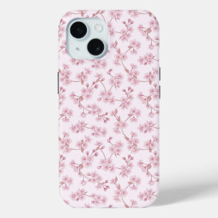 Pink Cherry Blossom Seamless Floral Pattern iPhone 15 Case