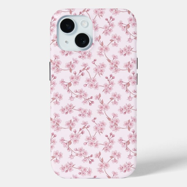 Pink Cherry Blossom Seamless Floral Pattern Case-Mate iPhone Case (Back)