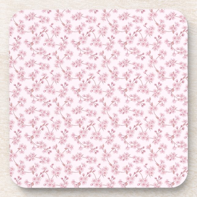 Pink Cherry Blossom Seamless Floral Pattern Coaster (Front)