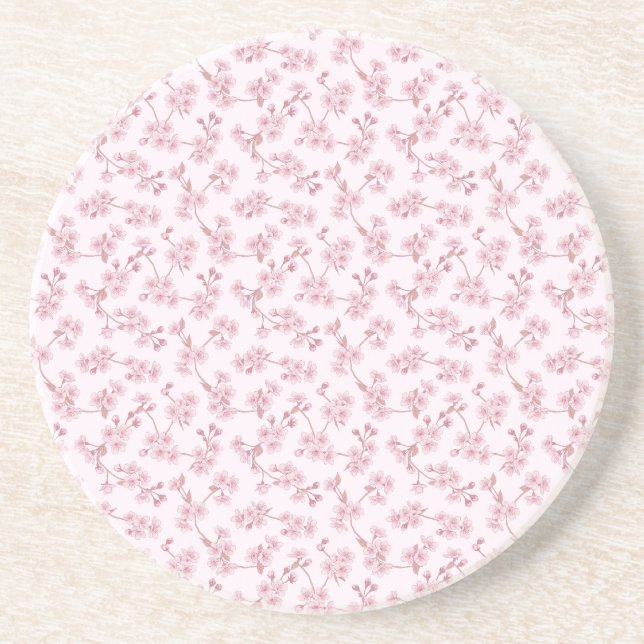 Pink Cherry Blossom Seamless Floral Pattern Coaster (Front)