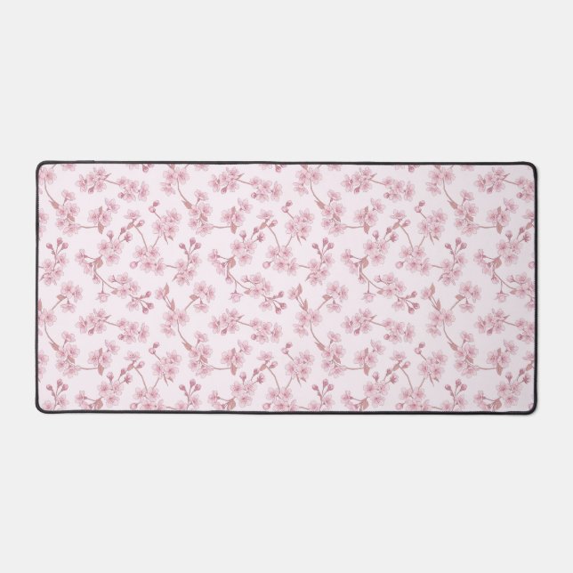 Pink Cherry Blossom Seamless Floral Pattern Desk Mat (Front)