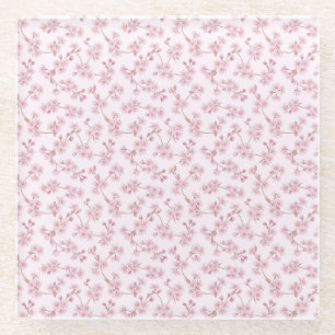 Pink Cherry Blossom Seamless Floral Pattern Glass Coaster