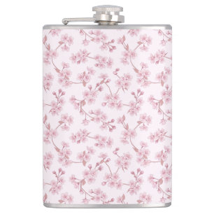 Pink Cherry Blossom Seamless Floral Pattern Hip Flask