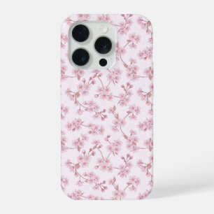 Pink Cherry Blossom Seamless Floral Pattern iPhone 15 Pro Case