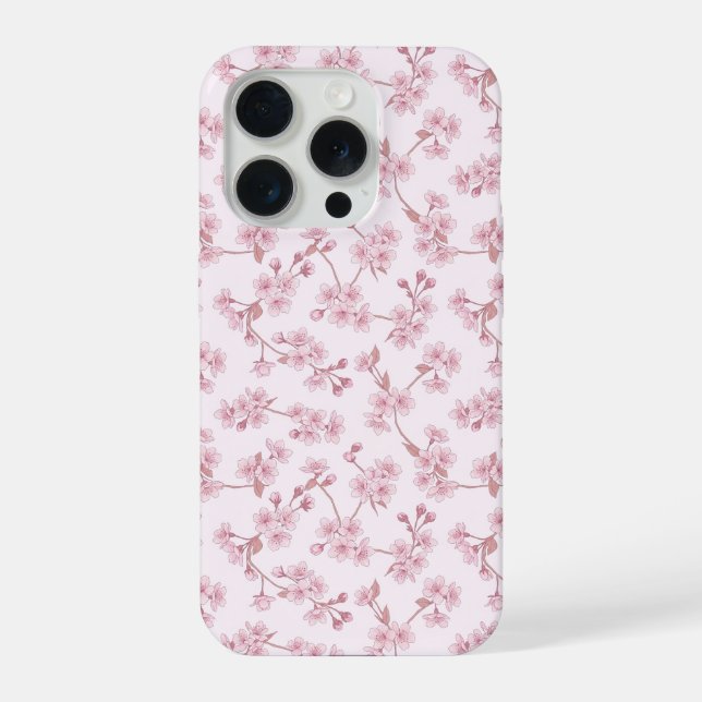Pink Cherry Blossom Seamless Floral Pattern iPhone Case (Back)