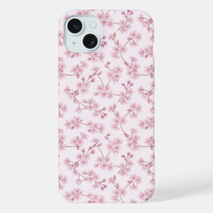 Pink Cherry Blossom Seamless Floral Pattern iPhone 15 Plus Case
