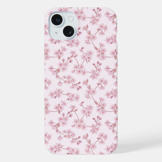 Pink Cherry Blossom Seamless Floral Pattern iPhone Case (Back)