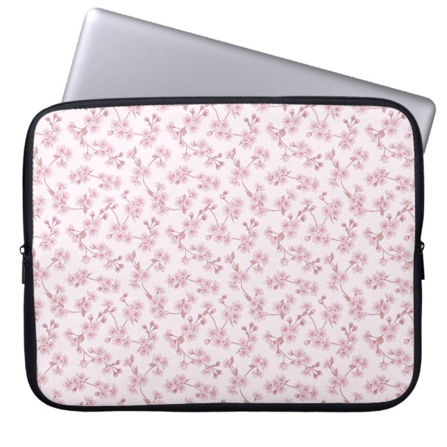 Pink Cherry Blossom Seamless Floral Pattern Laptop Sleeve (Front)