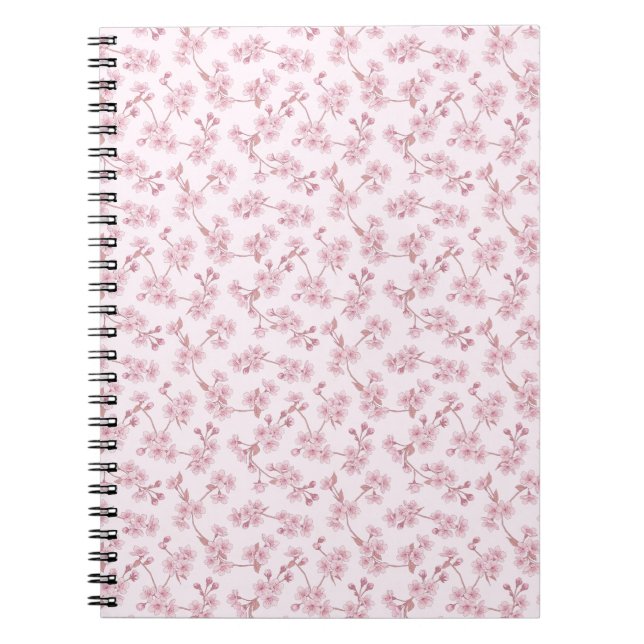 Pink Cherry Blossom Seamless Floral Pattern Notebook (Front)
