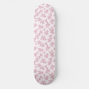 Pink Cherry Blossom Seamless Floral Pattern Skateboard