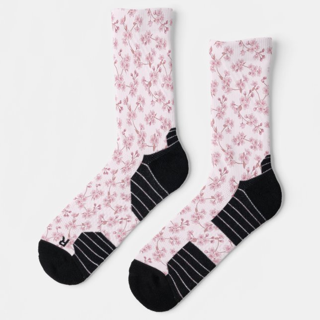 Pink Cherry Blossom Seamless Floral Pattern Socks (Left)