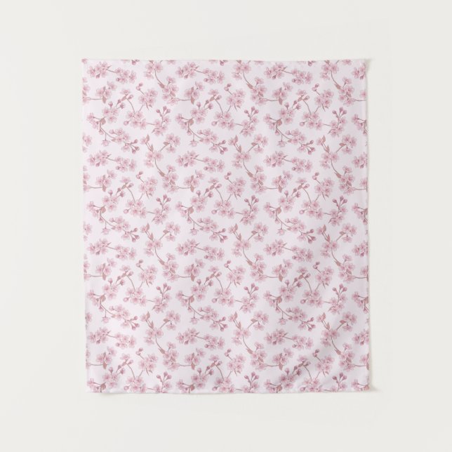 Pink Cherry Blossom Seamless Floral Pattern Tapestry (Front)