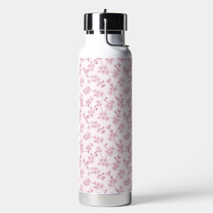 Pink Cherry Blossom Seamless Floral Pattern Water Bottle