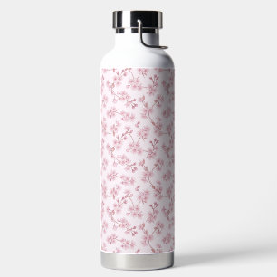 Pink Cherry Blossom Seamless Floral Pattern Water Bottle