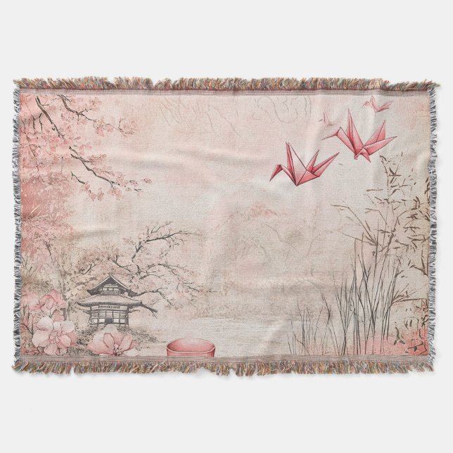 Pink Cherry Blossom Serenity Landscape  (1) Throw Blanket (Front)