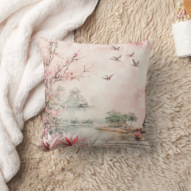Pink Cherry Blossom Serenity Landscape  (2) Cushion (Blanket)