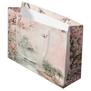 Pink Cherry Blossom Serenity Landscape (2) Large Gift Bag