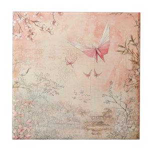 Pink Cherry Blossom Serenity Landscape (3) Ceramic Tile